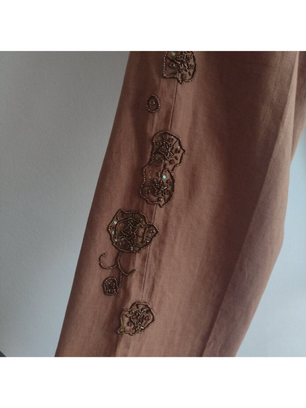 Vintage Y2K Linen Pants w Sequin Embellishments XL Mifaesia Sienna Trousers - Picture 7 of 12